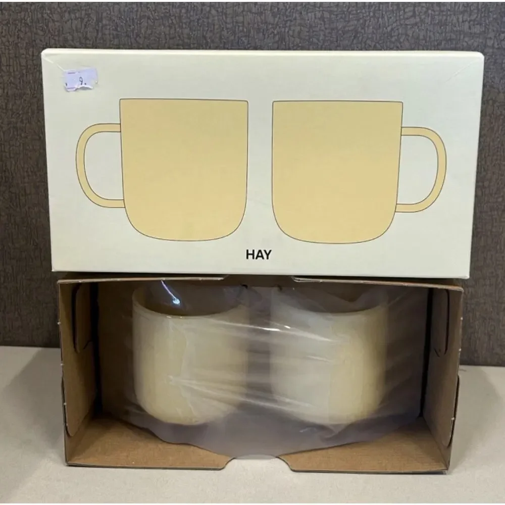 HAY Borosilicate Handmade Glass Mugs Set Of 2 Jade Yellow 350 ML/11.75 OZ. - NEW
